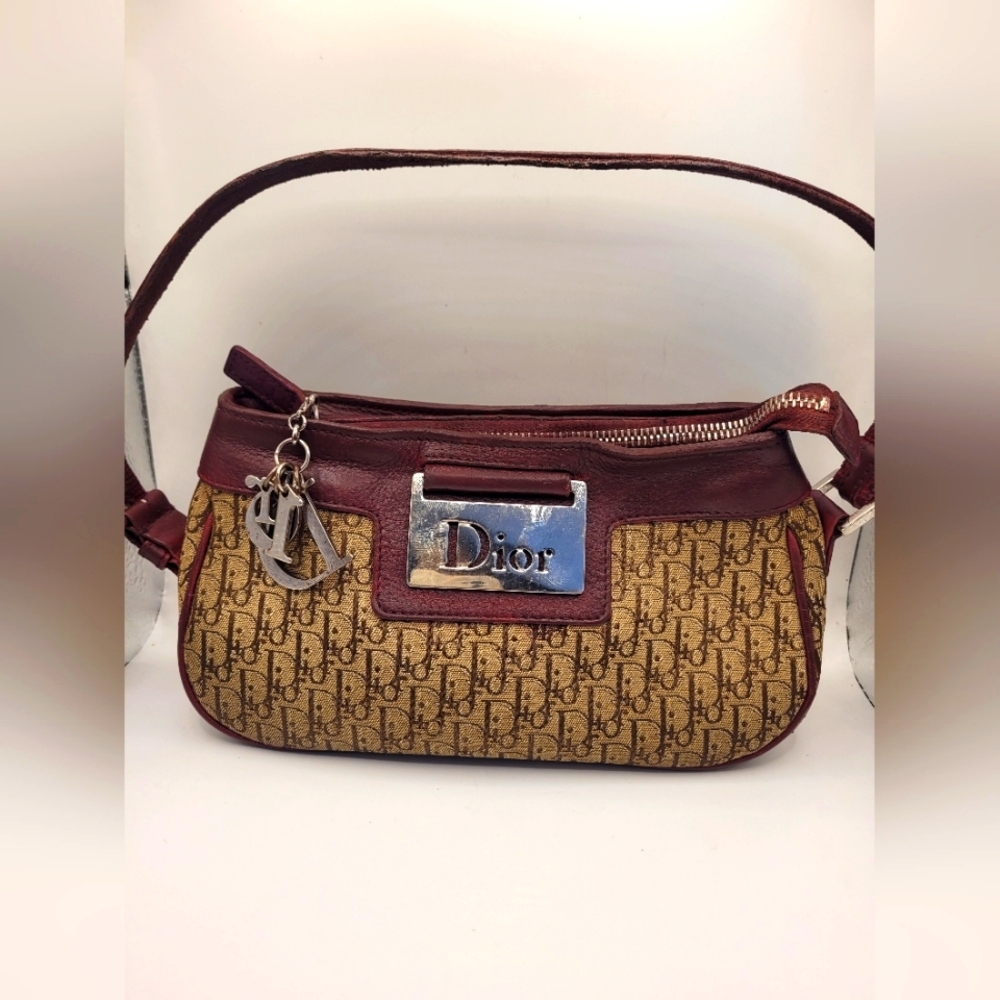 Christian Dior Columbus Burgundy Leather Canvas Handbag